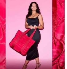 Victoria  s Secret Quilted Red Heart Puffer Tote Top Zip Shoulder Bag NWT