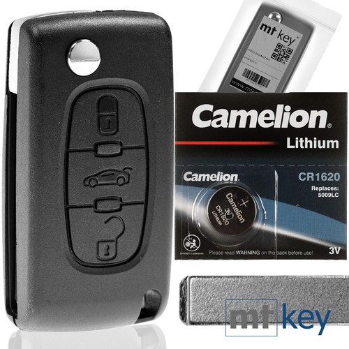 Klapp Schlüssel Gehäuse 3T Rohling VA2 für Peugeot Citroen Batterie - 第 1/10 張圖片