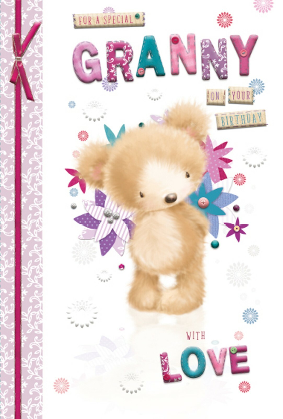 Granny Cute Happy Birthday Greeting Card With Teddy By Words and Wishes