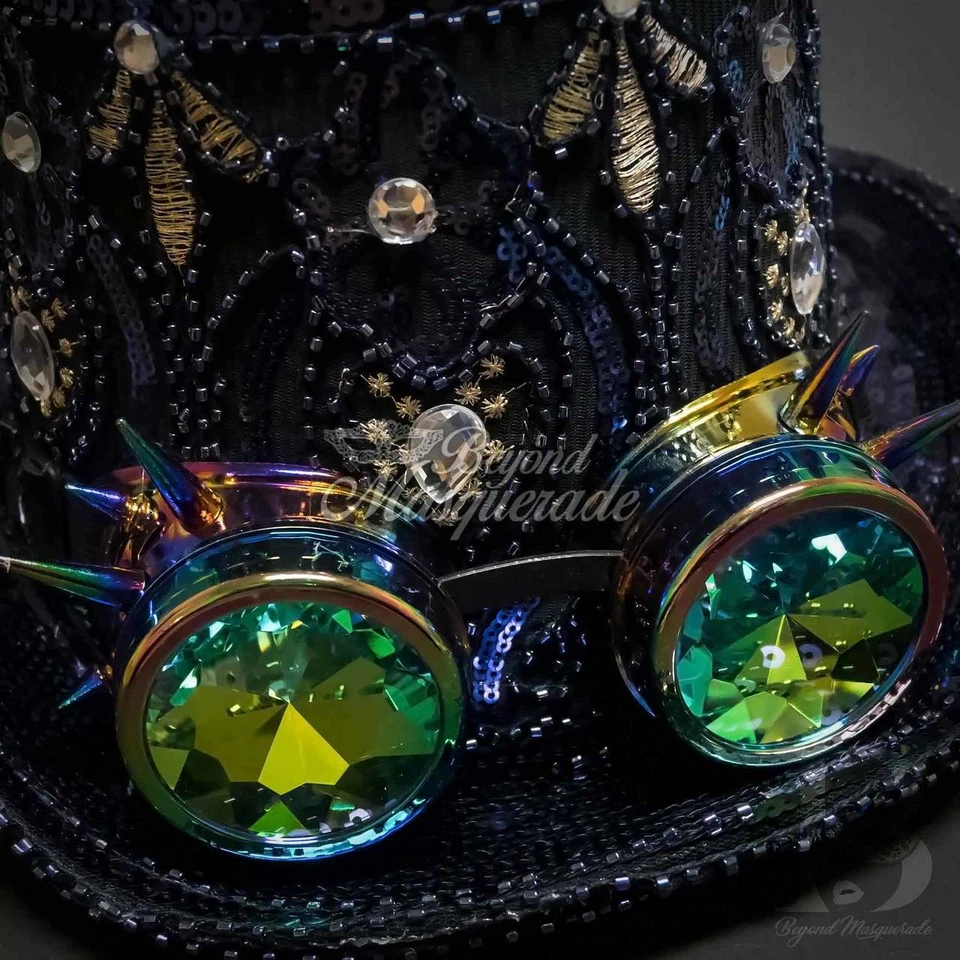 Steampunk Hat | Navy Blue Sequin Hat with Kaleidoscope Goggles FS1217 - Image 2 of 4
