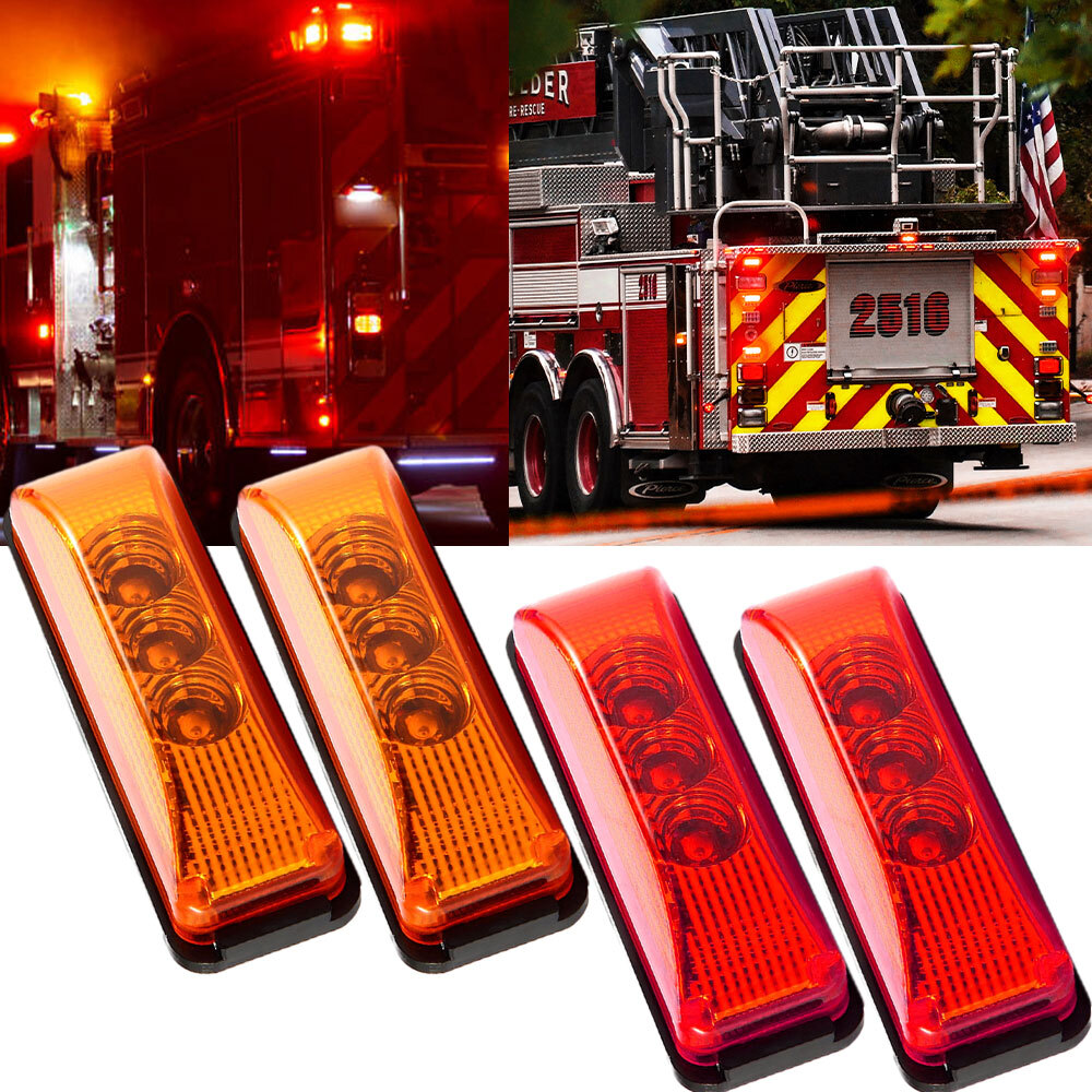 4x 3LED Marker Side Lights Amber Clearance Truck Light Trailer RV 12V Waterproof