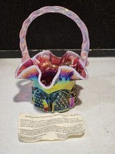 1997 Fenton Plum Opalescent Button & Arch Basket Signed George Fenton 1997 Fenton Plum Opalescent Button & Arch Basket Signed George Fenton