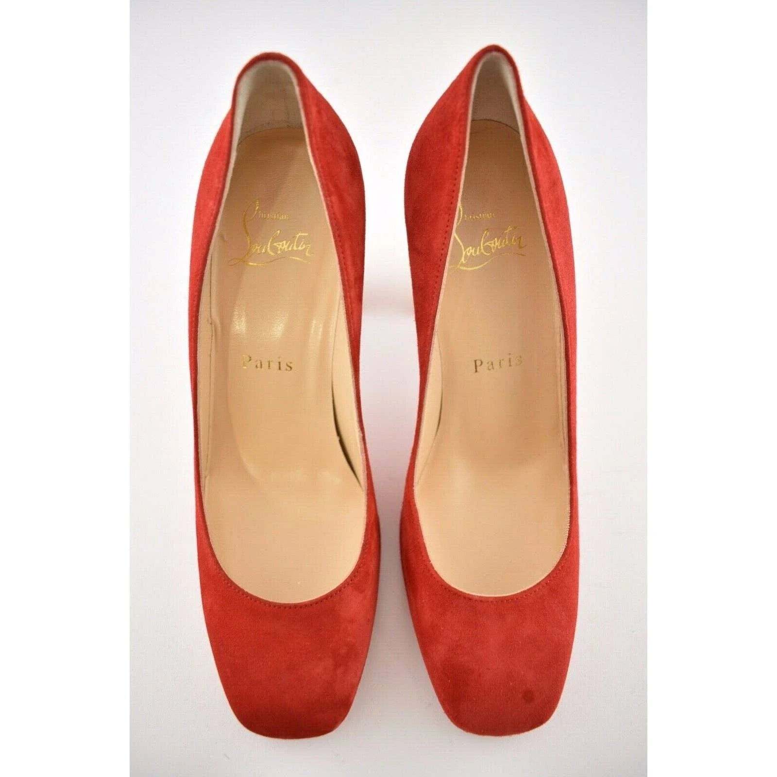 Christian Louboutin Donna Stud Spikes 85 Loubi Red Silver Block Heel Pump 37 image 7