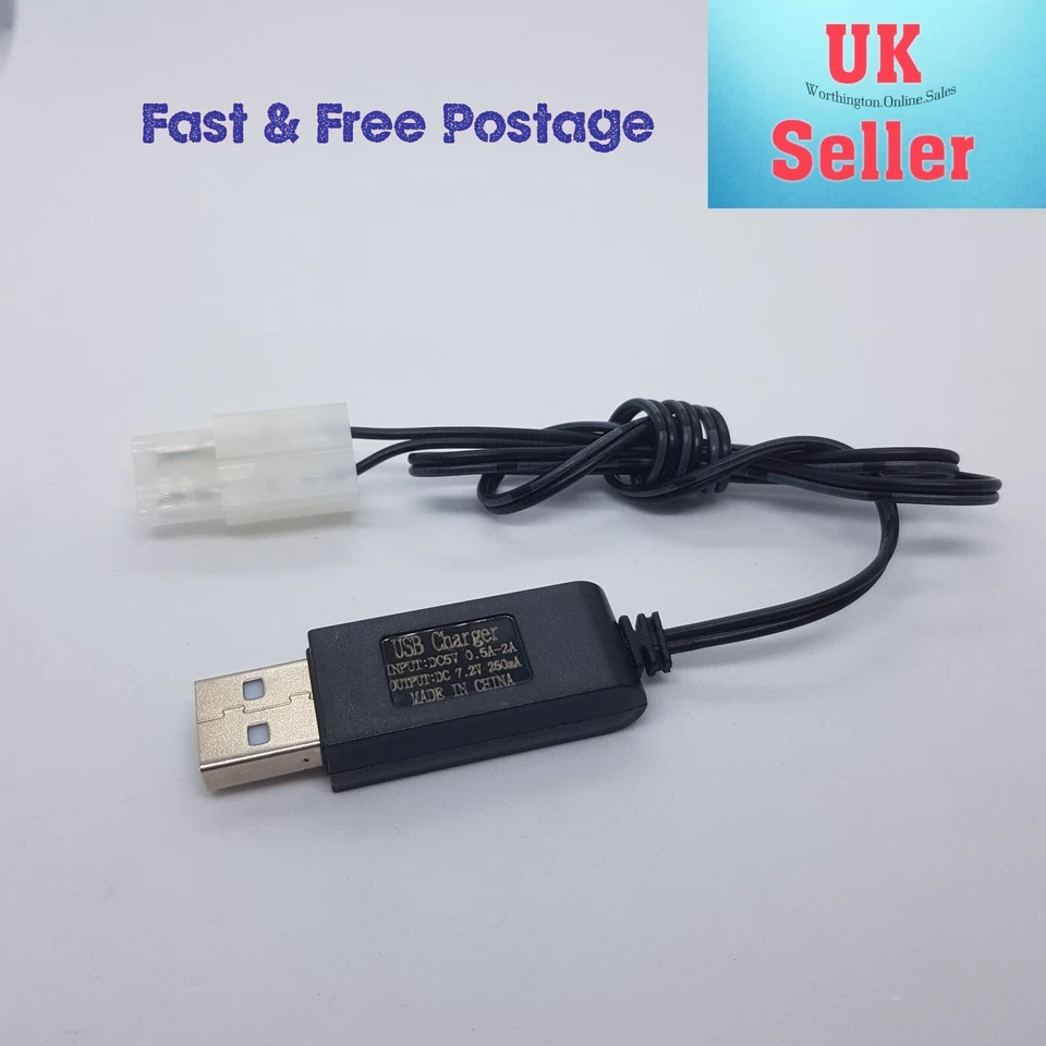 7.2V Nicad NiMH Tamiya plug Battery Charger - Plugs Into USB Charger - UK Stock