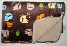 Just Born Fox Baby Blanket Brown Tan Sherpa Plush Leaves Trees NEW NWOT
