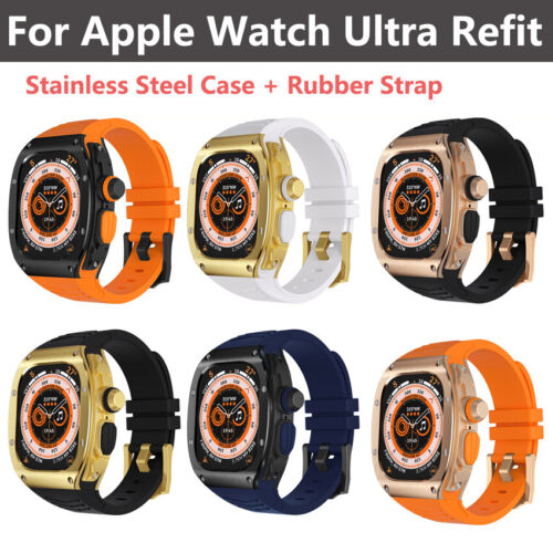 Bracelet Stainless Steel Case MOD Kit Rubber Strap Refit For Apple Watch Ultra - Afbeelding 1 van 34