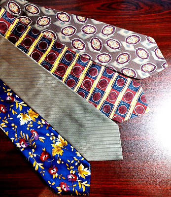 Lot of 4 Neckties Silk Tom James Tango Talbott Studios and Ted Lapidus Geometric