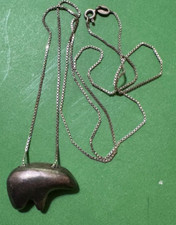 Vintage native American fetish bear sterling silver 22" Chain necklace
