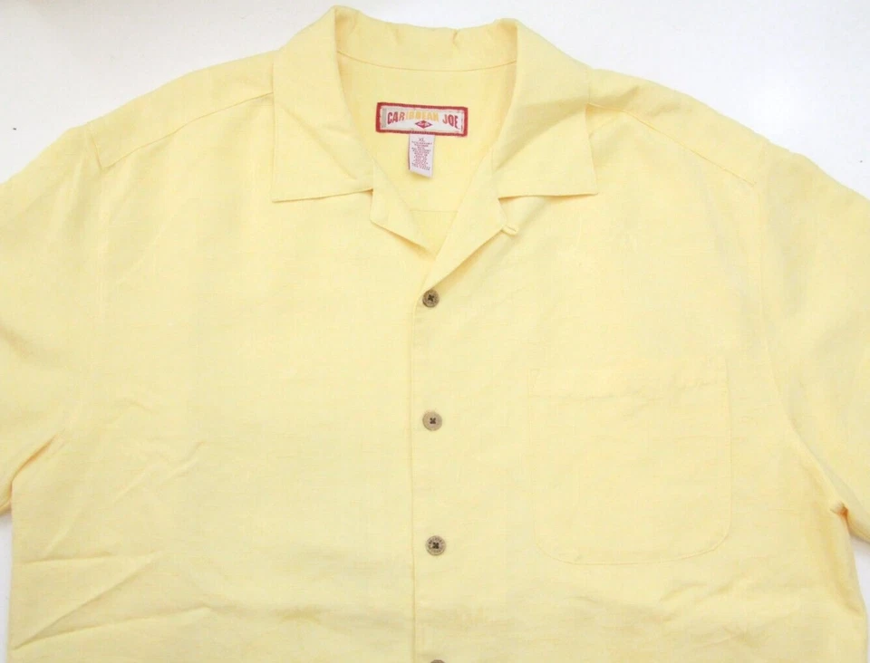 Camisa de vestir XL Caribbean Joe manga corta hombre amarillo rayón poli hombre bolsillo GG29 Foto 2 de 4