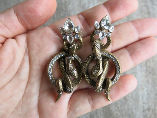 Pendientes Serpiente Roberto Cavalli - Gota Colgante Latón con Estrás, 55x25mm Foto 4 de 4