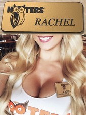 ~NEW~ RACHEL HOOTERS Girl Uniform Collectible Pin Back Badge Tag Gold NAME TAG 
