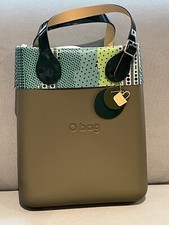 O Bag Obag Italy Metallic Green Printed Trim Borsa Chic Eva Large Tote Purse New