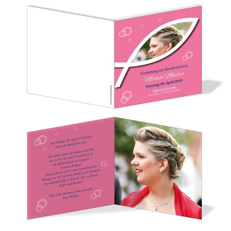 Einladung Einladungskarte Konfirmation Fisch Bild Rosa