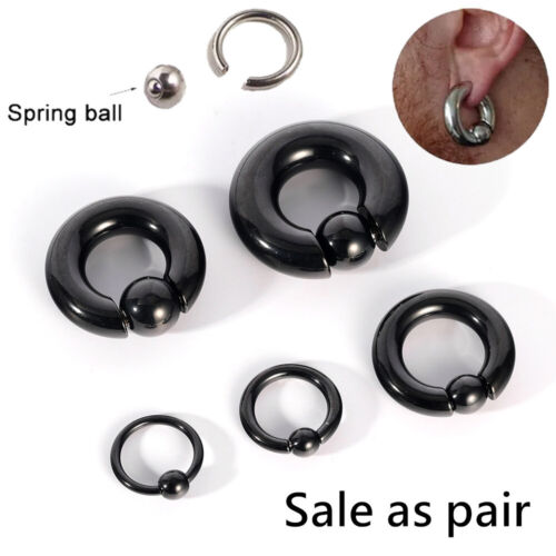 1 Pair Surgical Steel Captive Bead Nose Rings Large Ear Gauge Septum Piercing - Picture 2 of 17
