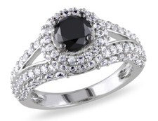 1.00 Carat ctw Black Diamond Ring with Lab-Created White Sapphires Silver