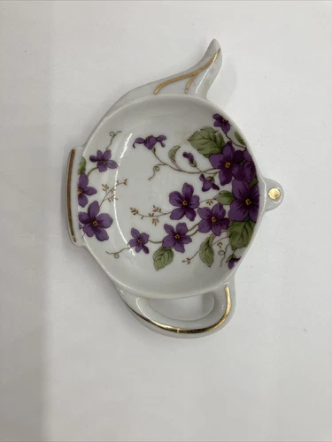 Vintage Lefton Japan Teapot Tea Bag Holder Spoon Rest Multi-Color Floral Design