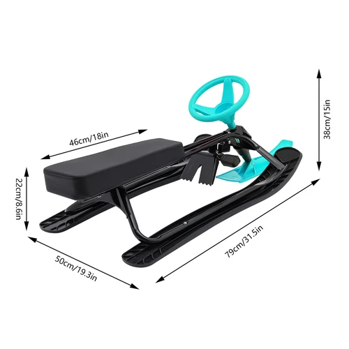Snow Racer Winter Ski Sled Snow Sled W/ Steering Wheel For Kids Adults Outdoor - Picture 4 of 6