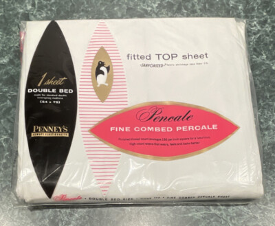 Penney s Double/Full Sheet Percale Fine Combed Cotton White Vintage NEW