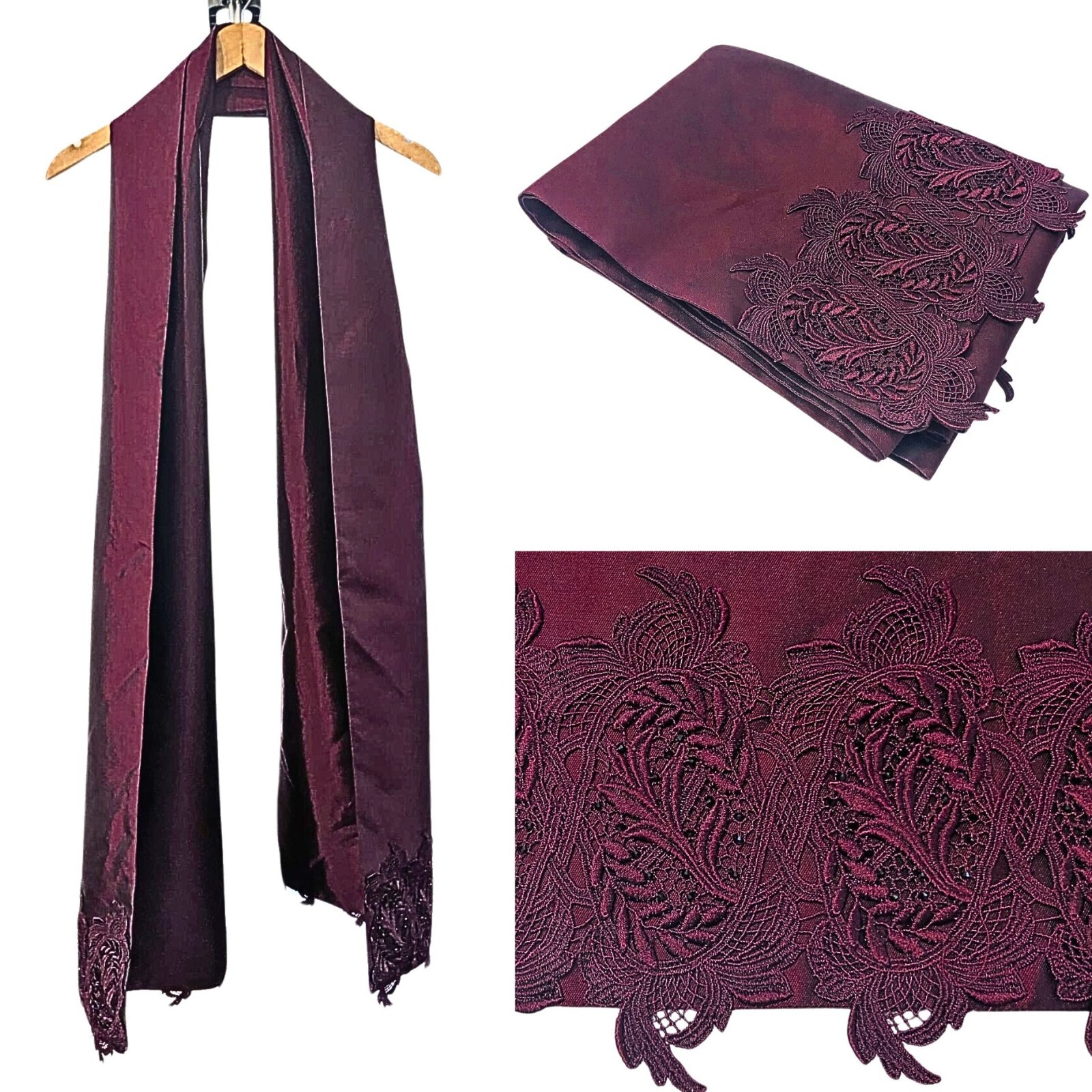 Vtg 2000 HELEN MORLEY Bordeaux Silk Blend Strapless Gown + Shawl Size 14 image 7