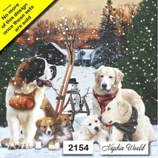 (2154) TWO Paper LUNCHEON Decoupage Art Craft Napkins - WINTER DOGS PUPPY SNOW