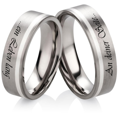 2 Unisex Partnerringe aus Titan und 925 Silber mit persönlicher Lasergravur T963