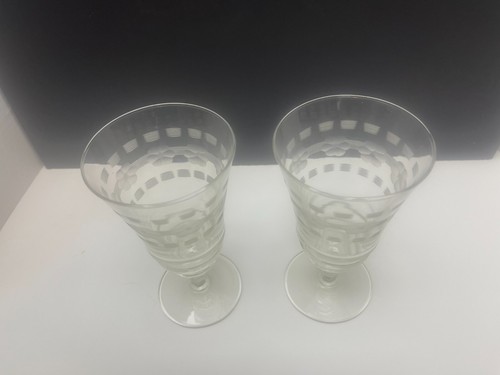 Lot of 2 Libbey Rock Sharpe #3005-10 Flower & Line Cut Footed Iced Tea Tumblers - Picture 4 of 5