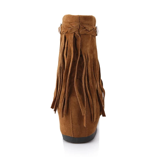 Damen-Stiefeletten Kunst-Wildleder Fransen Quaste Mokassin Stiefel runde Spitze Freizeitschuhe - Bild 10 von 18