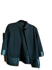 Misook Black Stretch Cotton Jacket With Faux Leather Braided Trim Size Small