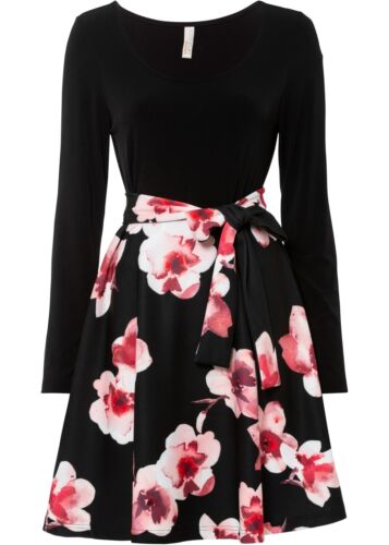 Kleid mit Schleife Gr. 40/42 Schwarz Rosa Casual-Dress Mini Cocktailkleid Neu*