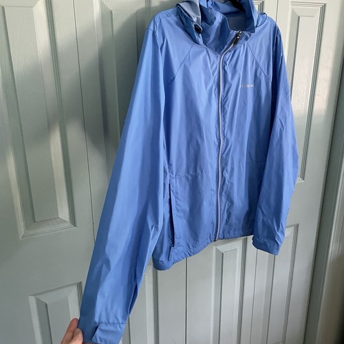 Columbia Windbreaker Women’s XXL Blue Zip Up Hidden Hood Nylon Athletic Hiking - Picture 6 of 15