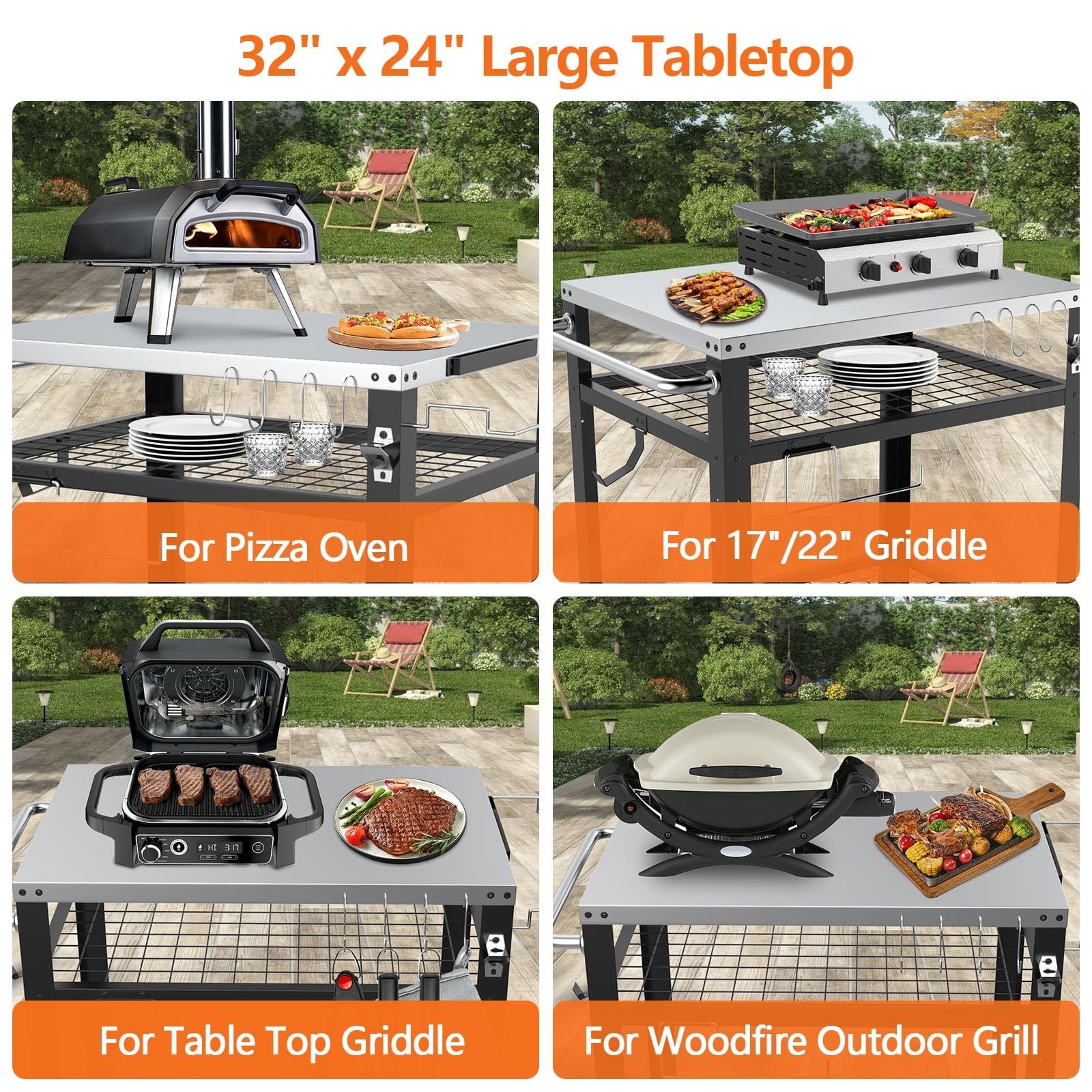 Stainless Steel Pizza Oven Table for Ooni, 650lbs Outdoor Grill Cart with Whe...
