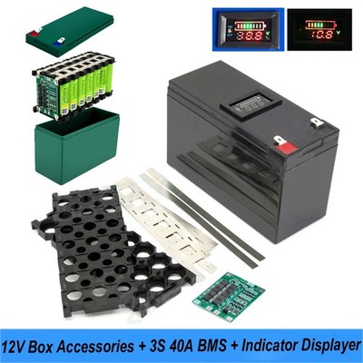 12V 3S 40A BMS Li-ion Battery Case Holder for 18650 Power Wall Indicator Display