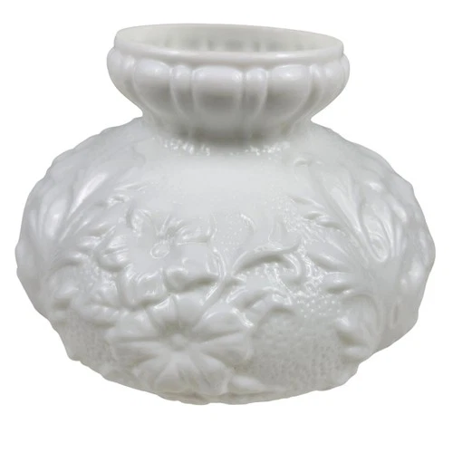 VTG Fenton Milk Glass Replacement Shade Poppy Fern Pattern Hurricane Embossed