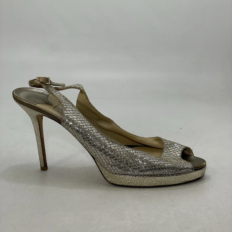 Jimmy Choo Nova 金色闪光露跟露趾尺寸 42/12 美国 — 第 4/4 张图片