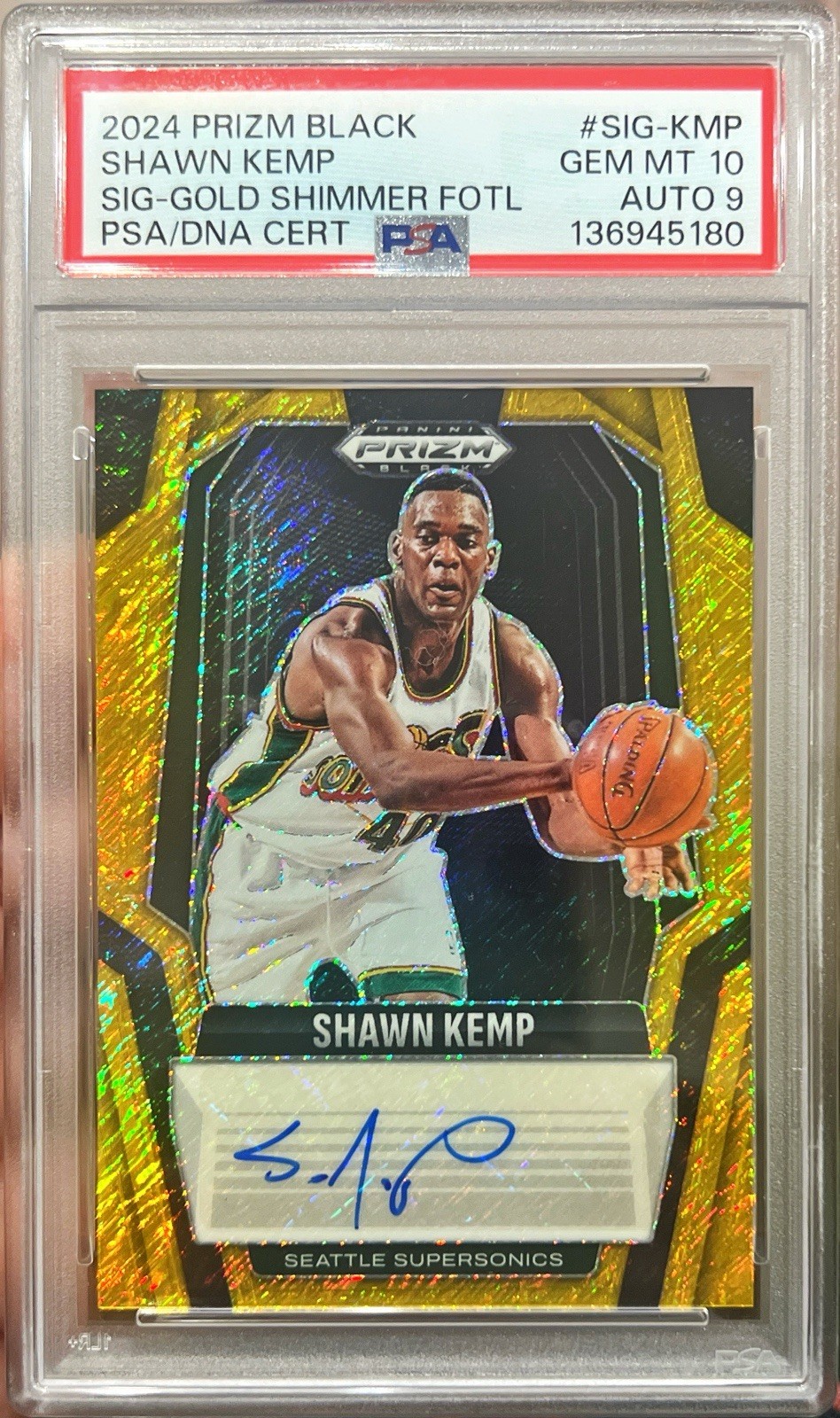 2024-25 Prizm Black Shawn Kemp Gold Shimmer FOTL Signature Auto /10 PSA 10 Gem