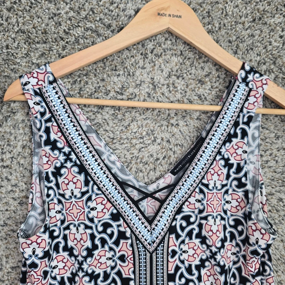 Blusa de la Casa Blanca Mercado Negro para mujer pequeña cuello en V sin mangas estampado floral Foto 4 de 4