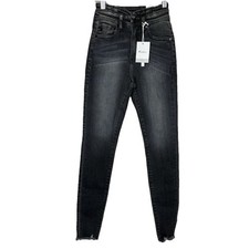 Kancan Women's Jeans High Rise Grey Chewed Hem Skinny 23x30