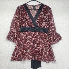Vintage Women's Babydoll Top Medium Black Red Y2K Boho Whimsigoth 90's Y2K