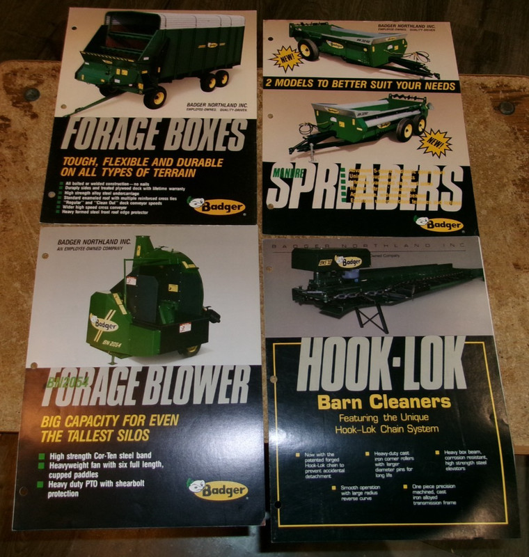 4-lot 1990 badger equipment 1-3 page brochures in very good shape used