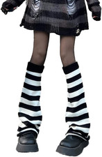 Women Girl Flared Leg Warmers Striped Knit Socks Over Knee Wide Leg Warm Knit...