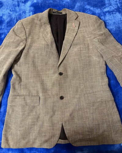 HUGO BOSS Mens 40R Pasini Beige Khaki Linen Wool Hopsack 2 Button Blazer Preppy - Picture 2 of 15