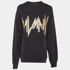 Balmain Black Logo Print Cotton Crew Neck Sweatshirt M