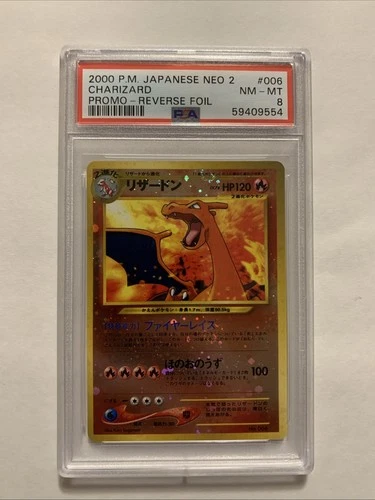 PSA 8 Charizard #006 2000 Reverse Holo Neo 2 Japanese Pokemon Card Vintage