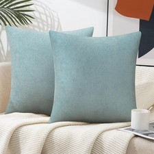 Set of 2 Light Blue Square Pillow Covers Decorative Cushion Cases Hidden Zipper