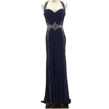 ASPEED SZ m navy lace beaded halter sweetheart neck maxi gown dress NWT B163