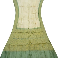 Namaste Vintage Beige Sarees 100% Pure Silk Woven Indian Sari 5YD Craft Fabric