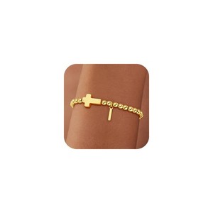 Authentic Initial Bracelet 18K Gold Plated Cross Dainty Women Teen Girl Christmas Joy