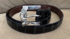 VTG Kieselstein Cord Sterling Silver Ribbed Wave Buckle Black Alligator Belt Set