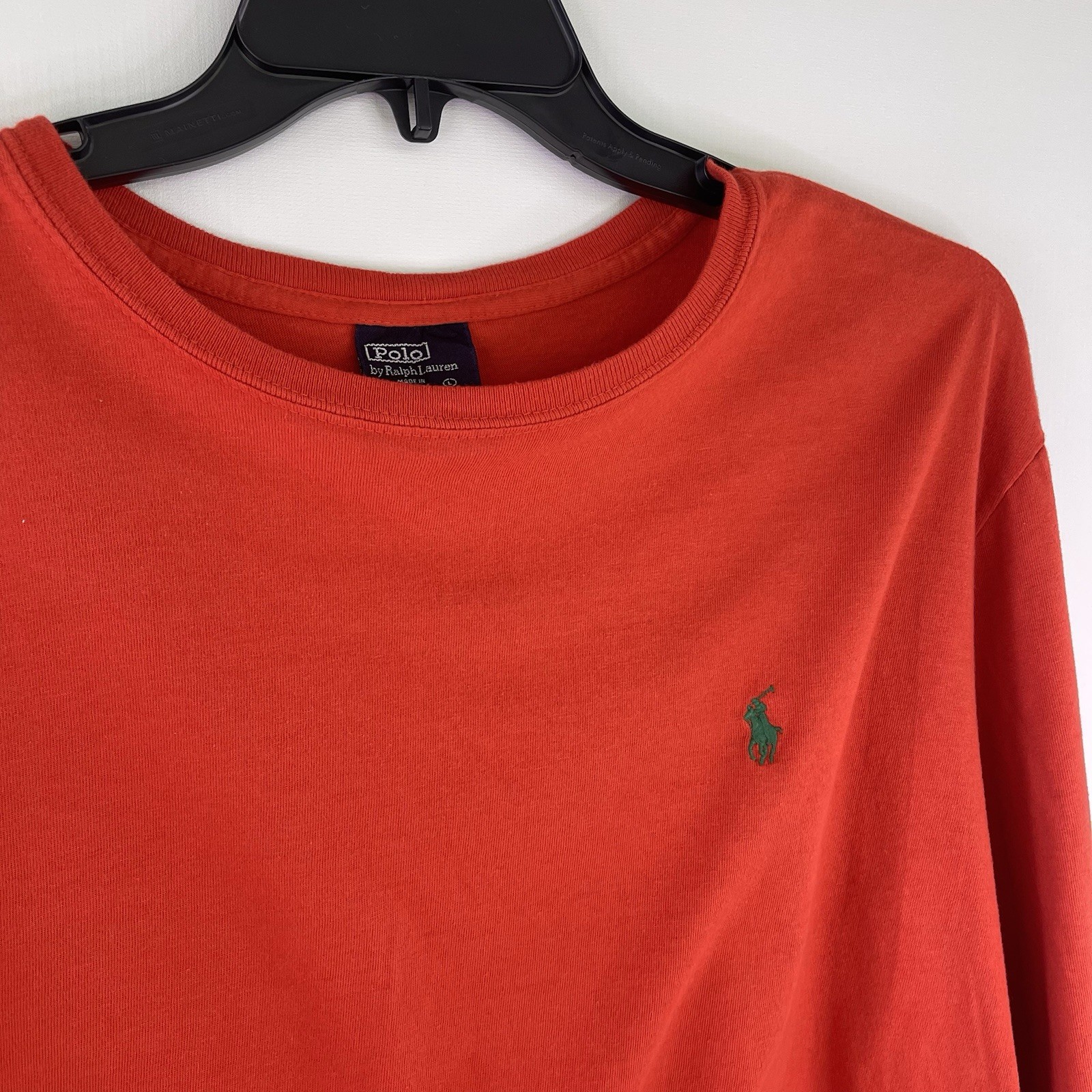 Polo Ralph Lauren uomo grande arancione verde pony manica lunga t shirt girocollo