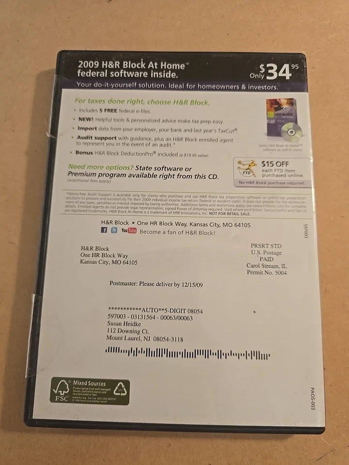 H&R Block At Home Deluxe - Federal E-file  2009 - NEW SEALED Combined Shipping! - Image 2 of 2